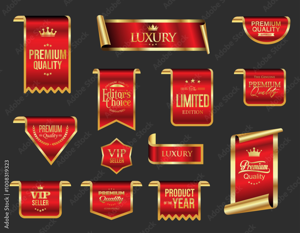 Canvas Prints gold and red luxury badges and labels premium quality certificate ribbon illustration