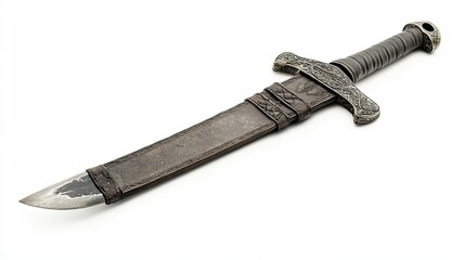 Ornate Medieval Sword with Leather Scabbard
