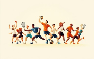 Obraz premium People engaging in various sports like soccer, basketball, and tennis