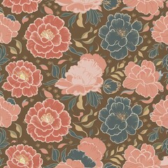 Colorful Peony Flower Pattern Design for Elegant Textile and Wallpaper Use