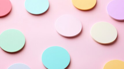 Obraz premium Pastel round plates on pink background