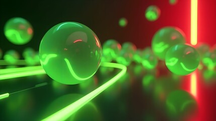 Colored spheres on abstract neon background