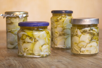 homemade glass preserves in oil