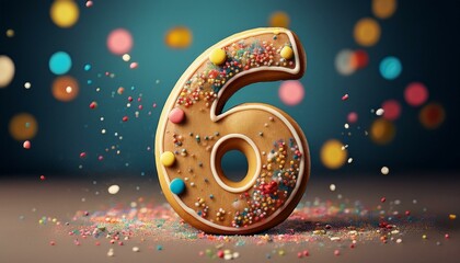 Decorated cookie, number 6, illustration for birthday or anniversary celebration