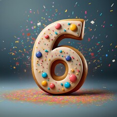 Decorated cookie, number 6, illustration for birthday or anniversary celebration