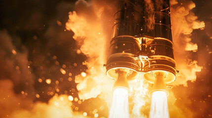A powerful rocket engine being ignited