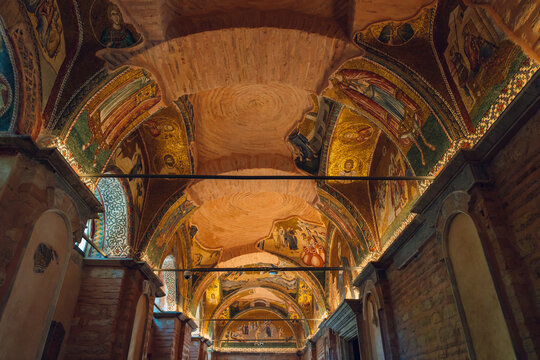 Ceilings of Chora Church with mosaics. Kariye Mosque in Istanbul