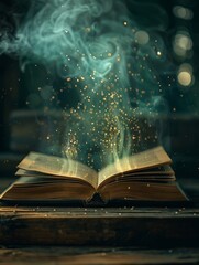 Fototapeta premium The image depicts an open book with pages flipping as if being turned