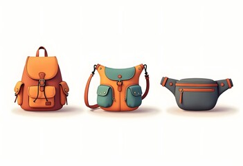 Flat design style women bag vector illustration, sling bag icon in cartoon style, fashionable woman bags set