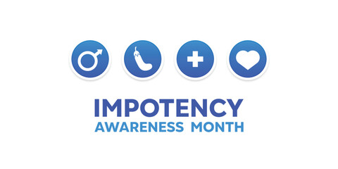 National Impotency Awareness Month. Men icon, eggplant, plus icon and heart. Great for cards, banners, posters, social media and more. White background.
