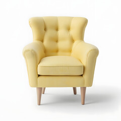 Yellow armchair on white background, yellow sofa