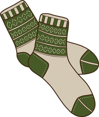 Cozy warm socks doodle clipart.Vector illustration in trendy doodle style isolated on white background.Clothes for winter, New Year and Christmas designs.Exclusive design element,badge,icon,handmade.