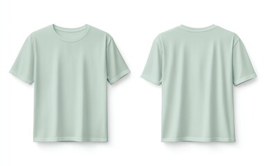 Naklejka premium Front and back view mockup of a plain pastel pink tshirt on a white background, displayed side by side, smooth texture, realistic shadow effects, minimalistic design, sharp edges