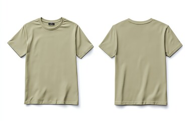 Naklejka premium Front and back view mockup of a plain pastel pink tshirt on a white background, displayed side by side, smooth texture, realistic shadow effects, minimalistic design, sharp edges