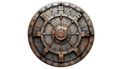 Secure vault door on white background
