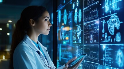 Medical professional analyzing data on a screen.