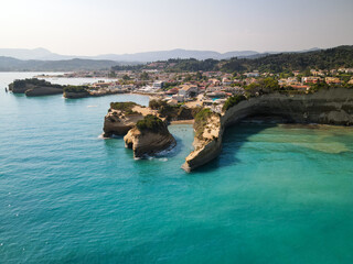 Aerial panoramic view of Canal d'Amour and Sidari resort  in Corfu island, Greece