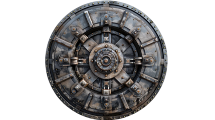 Secure vault door on white background