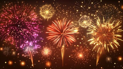 Obraz premium Colorful fireworks display lighting up the night sky.