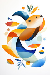 Fototapeta premium Schwimmender Otter aus geometrische Formen – Abstrakte Aquarellkunst für das Wohnzimmer