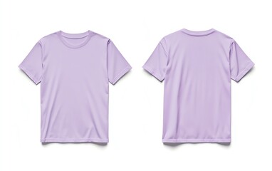 Front and back view mockup of a plain pastel pink tshirt on a white background, displayed side by side, smooth texture, realistic shadow effects, minimalistic design, sharp edges