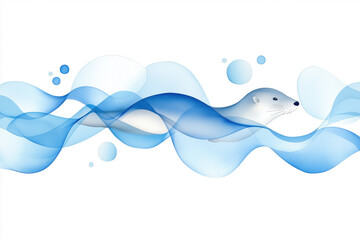 Schwimmender Otter im Wasser aus geometrischen Formen – Verspielte Aquarell als Wandkunst