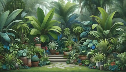 PNG Lush tropical indoor plant arrangement