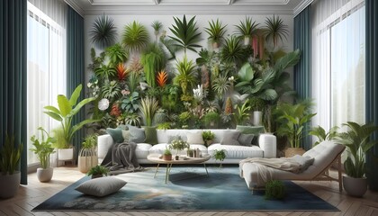 PNG Lush tropical indoor plant arrangement