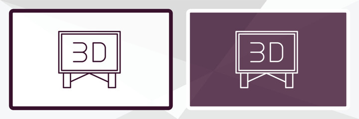 3 dimension screen outline icon. Linear vector from cinema concept. Thin line white and black 3 dimension screen icon isolated on white and dark background