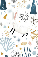 Arktischer Hase – Winterliche Aquarellkunst für das Wohnzimmer