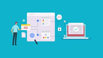 Website UI structure data workflow management, software engineering and web-based application development conceptual video animation.