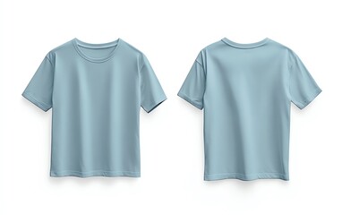 Fototapeta premium Front and back view mockup of a plain pastel pink tshirt on a white background, displayed side by side, smooth texture, realistic shadow effects, minimalistic design, sharp edges