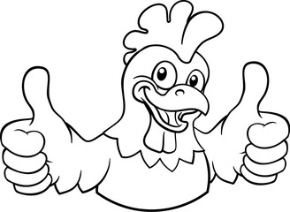 A chicken cartoon rooster cockerel bird mascot giving a thumbs up