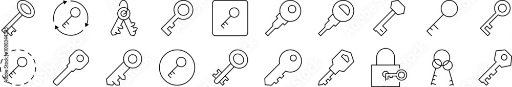 Poster Key for Door Icon Set for UI, Placards, Books, Apps. Editable Stroke. Suitable for Web Sites, Books, Cards, Apps