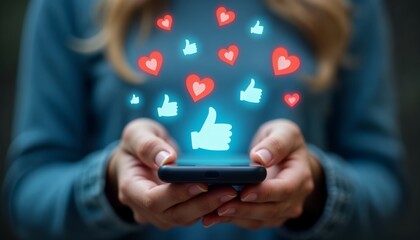 Hands Holding Smartphone with Social Media Icons for Engaging Online Interaction