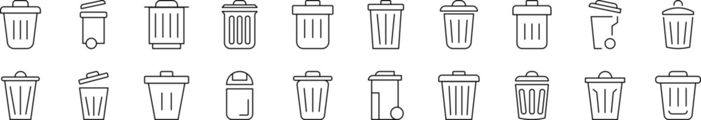 Trash Can Outline Simple Linear Image Collection. Editable Stroke. Suitable for Web Sites, Books, Cards, Apps