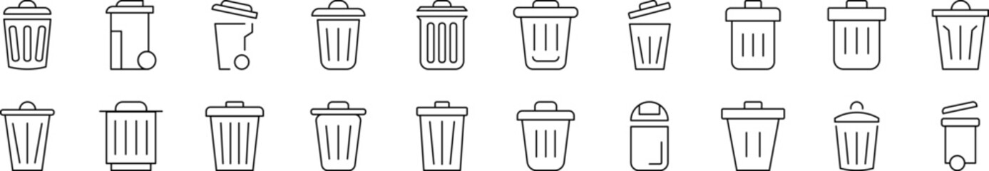 Trash Can Pack of Thin Icons. Editable Stroke. Suitable for Web Sites, Books, Cards, Apps