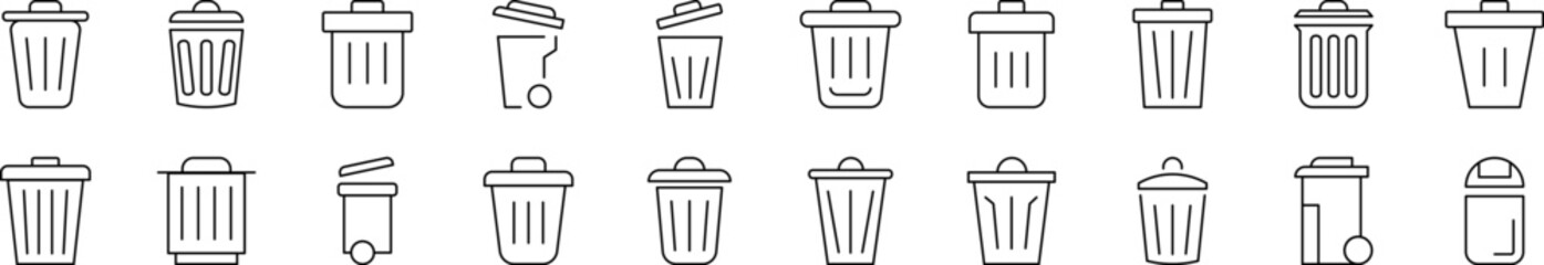Trash Can Icon Set for UI, Placards, Books, Apps. Editable Stroke. Suitable for Web Sites, Books, Cards, Apps