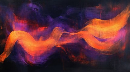 Fototapeta premium Bold streaks of glowing orange and purple, layered over a smoky black background, creating a chaotic, haunting Halloween-inspired abstraction.