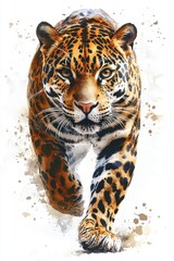 Obraz premium Watercolor Jaguar Wild Cat Design for T-Shirt on White Background