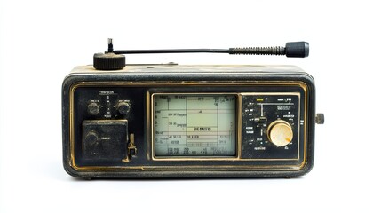 Fototapeta premium Vintage Black and Gold Radio Receiver with Telescopic Antenna