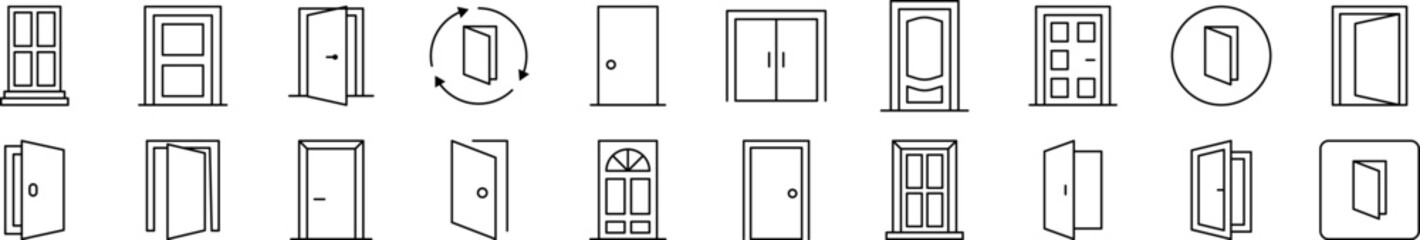 Door Collection of Thin Icons. Editable Stroke. Suitable for Web Sites, Books, Cards, Apps