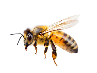 Detailed close-up of a bee, white isolate background.