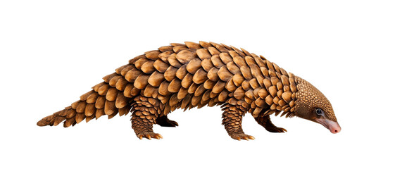 Obraz premium Pangolin walking on a white isolated background.