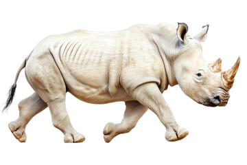 Fototapeta premium Rhino walking, white isolate background