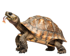 Naklejka premium Turtle with its mouth open, white isolated background.