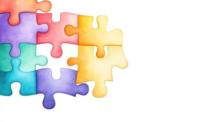 Fototapeta premium Problem-solving challenge, puzzle theme, watercolor, colored pastel