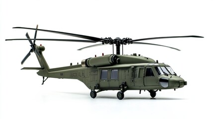 Fototapeta premium Green Military Helicopter Model with Rotors and Landing Gear