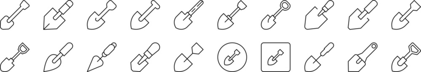Shovel Outline Simple Linear Image Collection. Editable Stroke. Suitable for Web Sites, Books, Cards, Apps