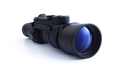 Fototapeta premium Black Optical Scope with Blue Lens on White Background